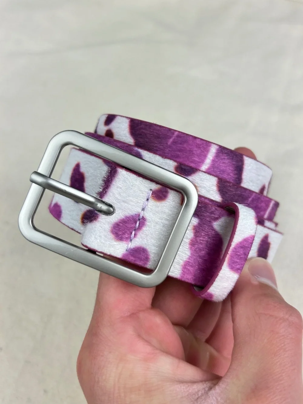 Vintage style cow fur belt american western boho pink and white
